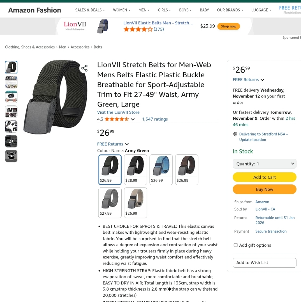 BNIP Men's Adjustable Trim Belt